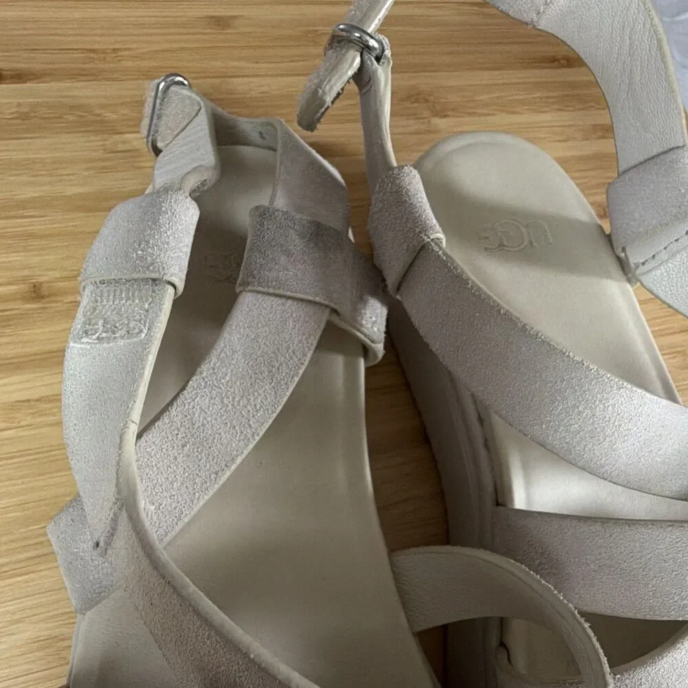 UGG Womens Suede Strappy Ankle Strap Hook & Loop Sandals Beige US 7 - Picture 5 of 11